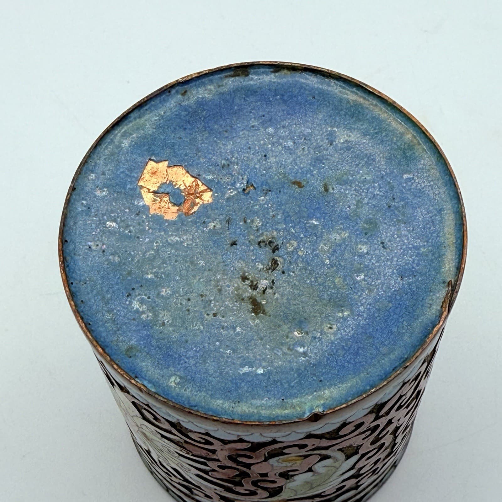 Vintage Cloisonné Lidded Jar Canister Cylinder Enamel Flowers Brass China 3.5” 4