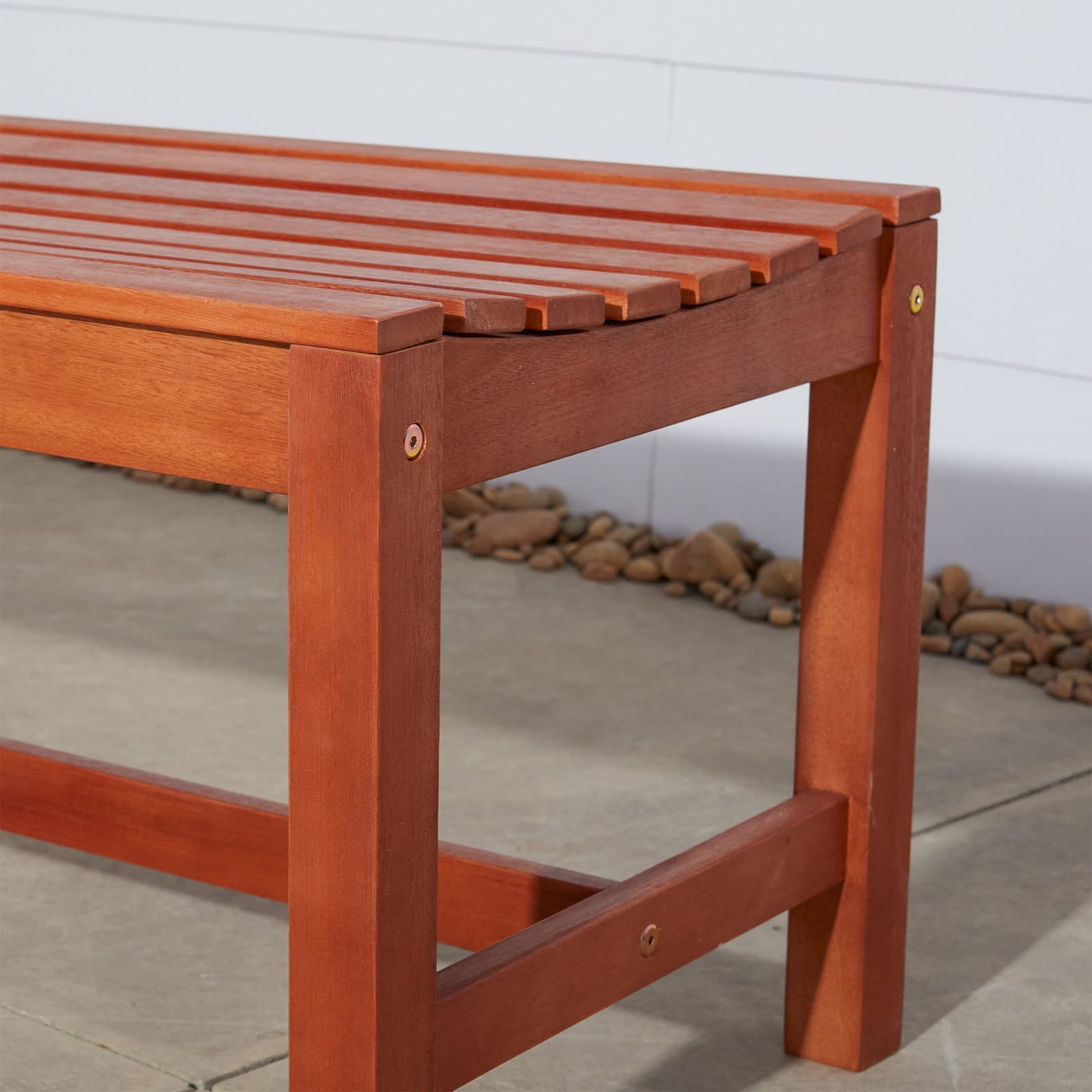 W59" Outdoor 3 Seaters Reddish Brown Solid Tropical Wood Armless Garden Bench 3
