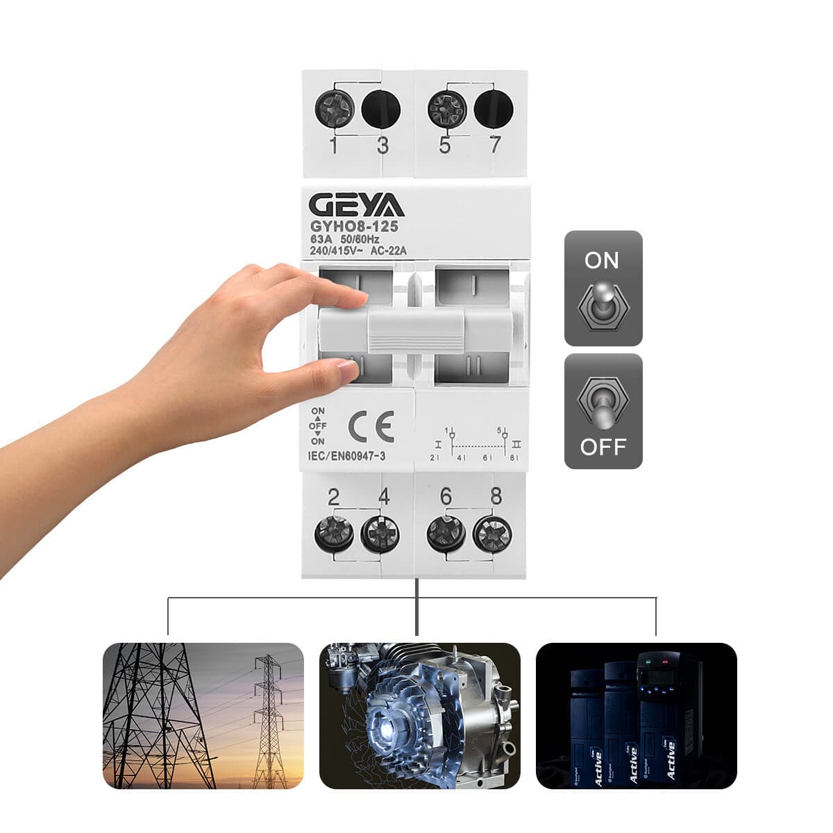GEYA Manual Changeover Transfer Switch 1P 125A Dual Power 400V Grid & Generator 2