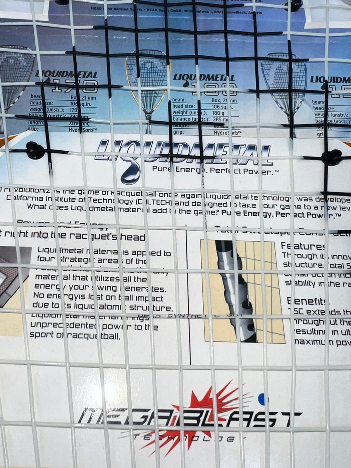 Head Liquidmetal 170 Megablast Intelligence Racquetball Racquet & 3-5/8 Grip NEW 5