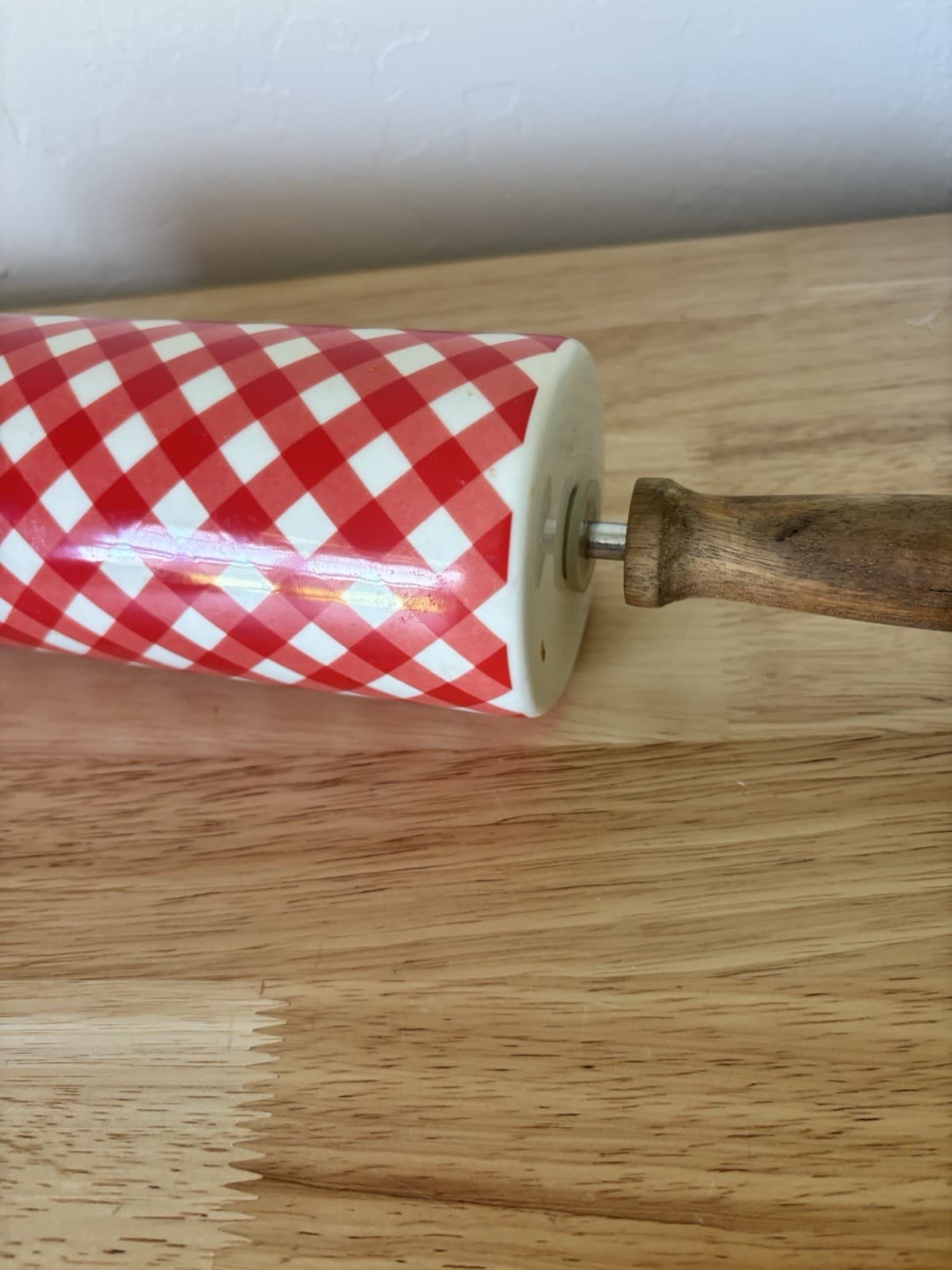 Pioneer Woman  Red And White Rolling Pin Wood Handles Signed Wood Handles HTF 6