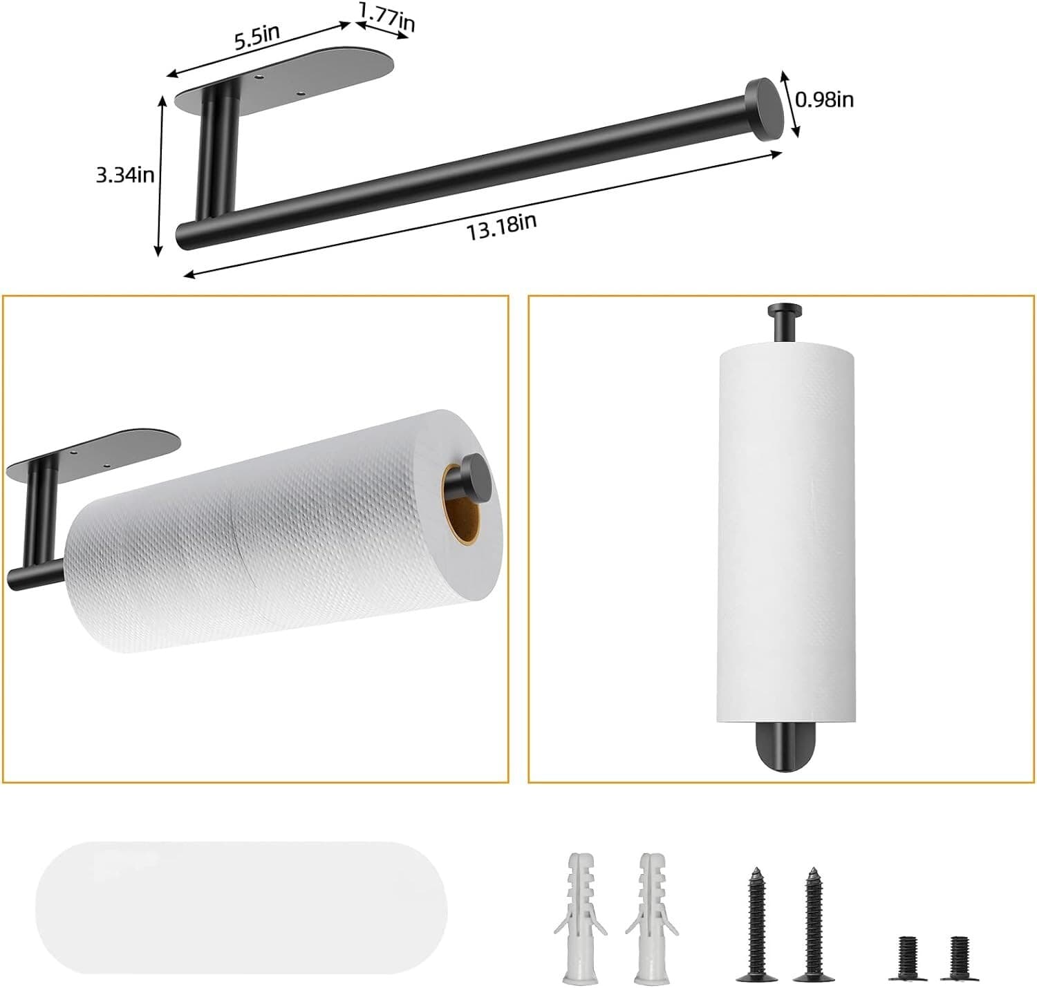 Under Cabinet Paper Towel Holder Double Rod Bearing Self-Adhesive Wall Mounted 6