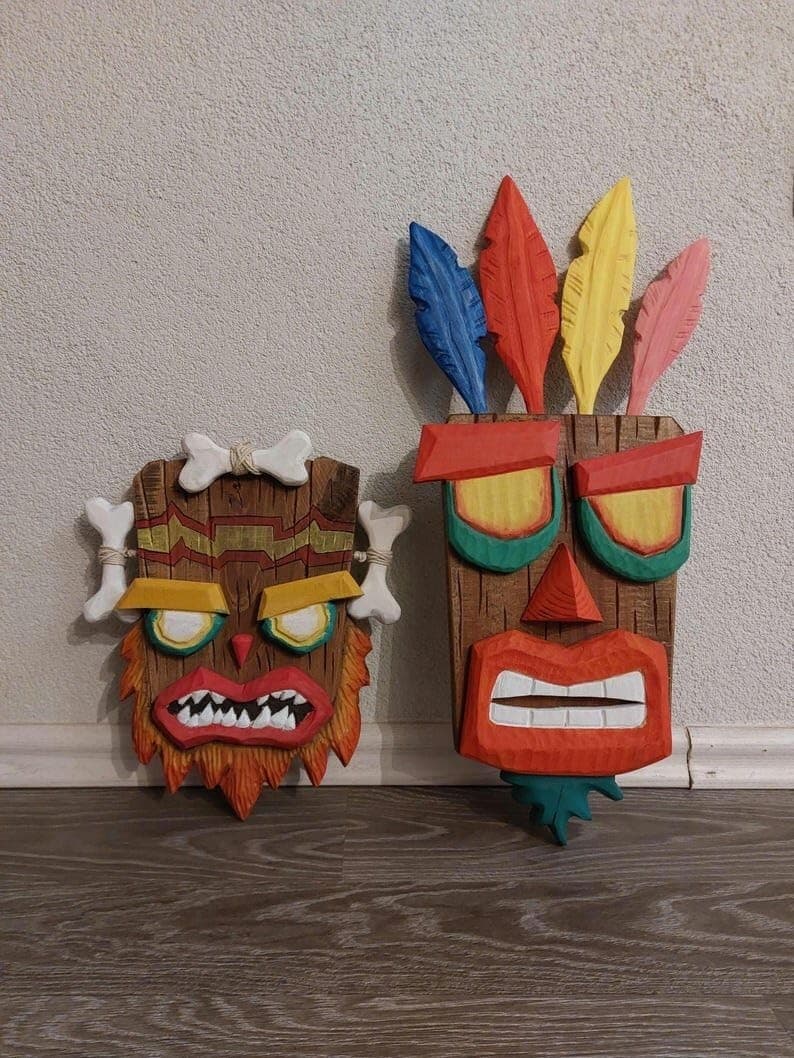 Wooden  Aku Aku & Uka Uka Masks from Crash Bandicoot, MADE TO ORDER 2