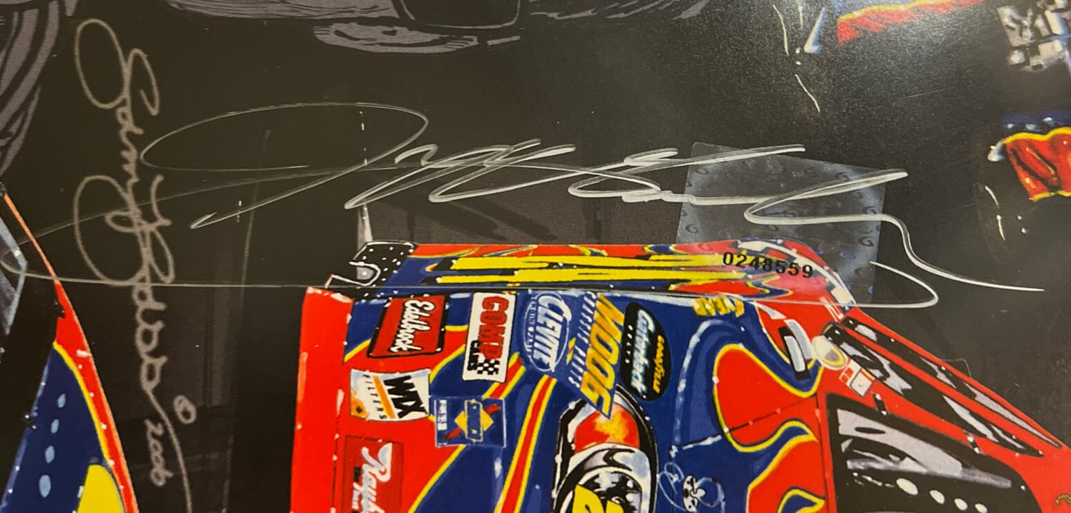 JEFF GORDON Dual Signed Artist Sam Bass Lithograph GORDON HOLO DUPONT NASCAR 3