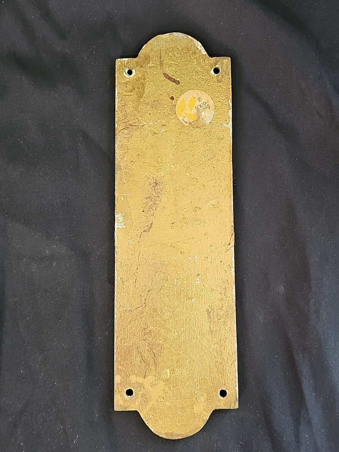 VTG Nice Patina Architectural Victorian Solid Brass Door Push Plate 10"x3" Torch 6