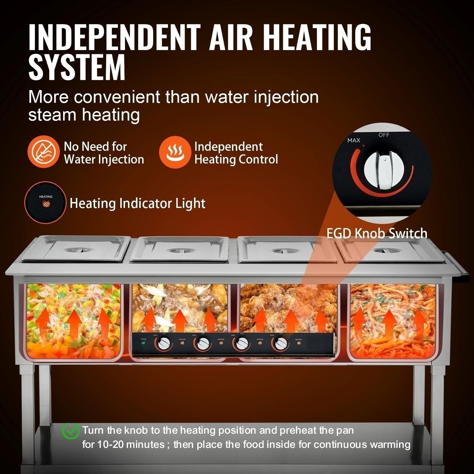 Electric Steam Table 4 Wells Commercial Food Buffet Warmer 4x20.6Qt 2000W 4