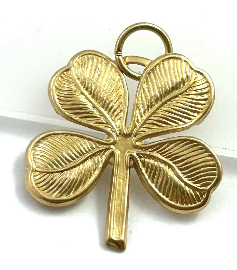 Vintage Lucky Charm Pendant Four Leaf Clover Brass Metal Jewelry Shamrock 6