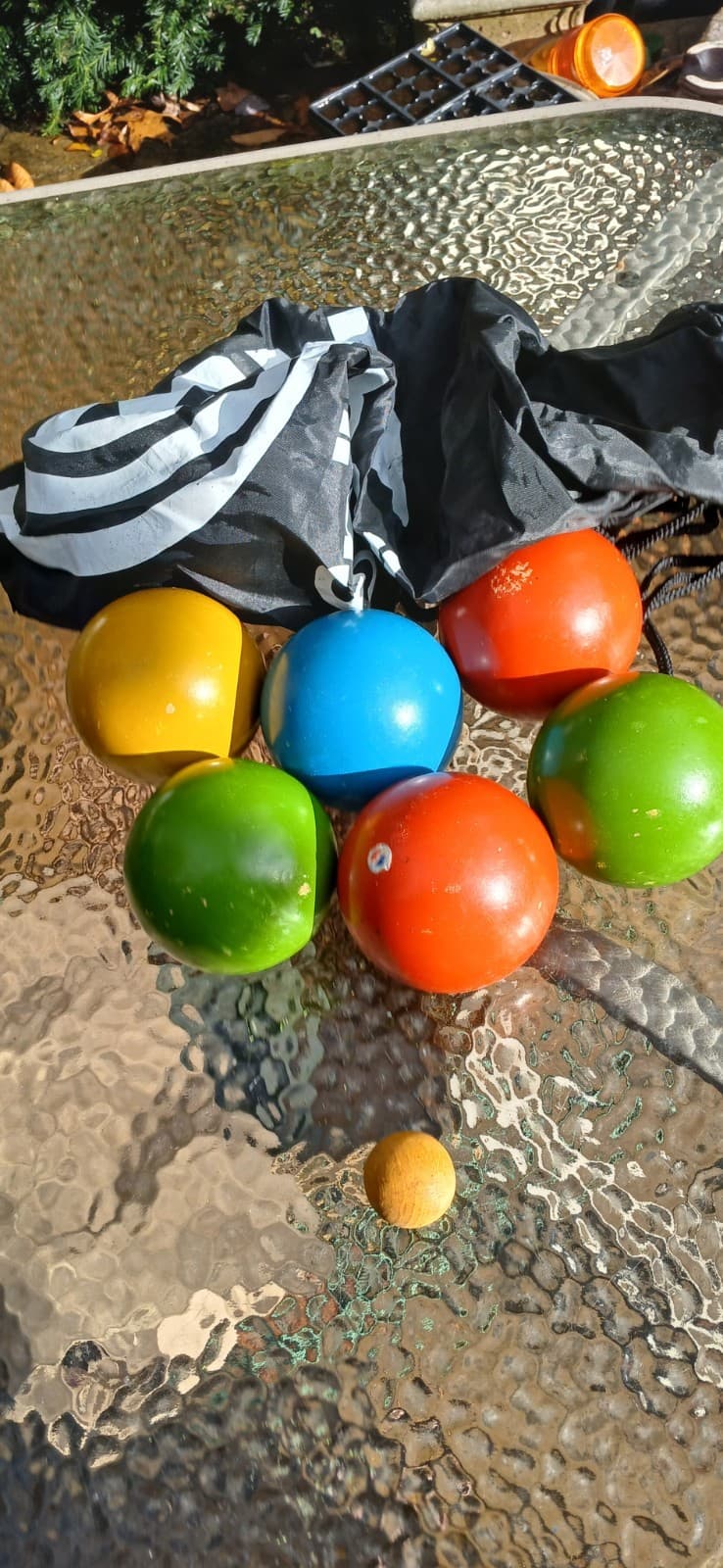 6 Bocce Ball Set with Bag Lawn Game for Backyard or Beach Wood Pallino Ball
