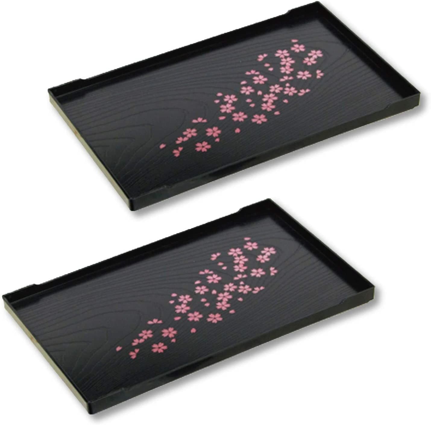 Set of 2 Cherry Blossom Plastic Lacqured Tea Sake Sushi Serving Trays 4826x2