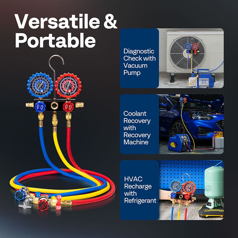 AC Manifold Gauge Set 3 Way For R1234yf R404a R134a Refrigeration Charging 6