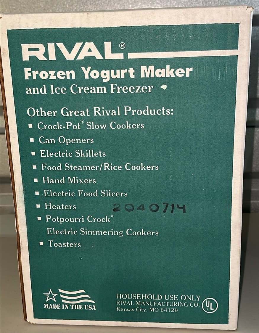Rival Frozen Yogurt Maker/Ice Cream Freezer Model #8200 (White)NEW And Sealed 5