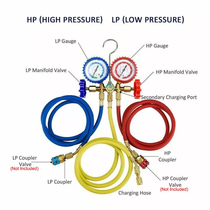 Air Conditioner Manifold Gauge Set AC A/C Charging Hose Air HVAC Kit For Car 5