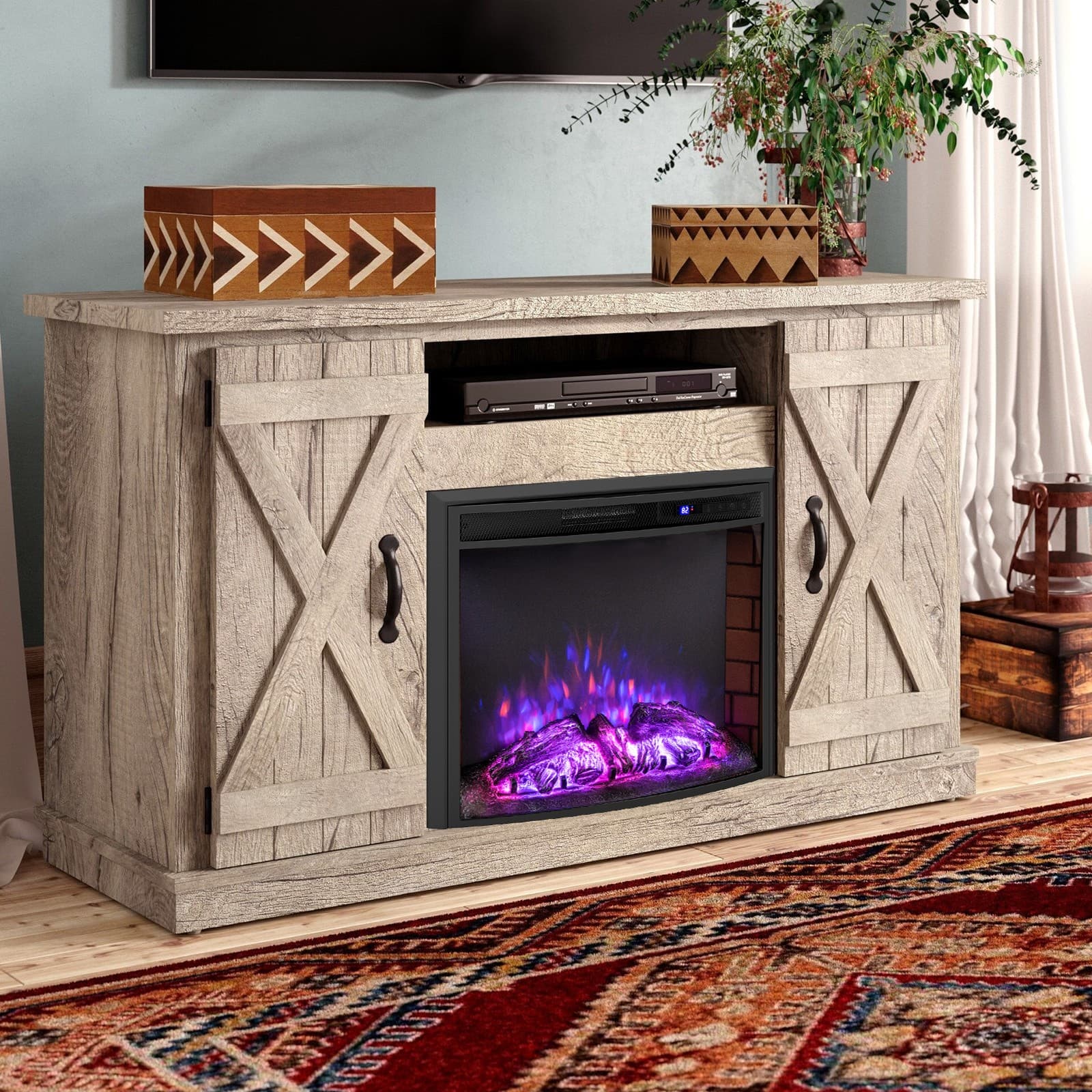 26" Curved Recessed Electric Fireplace Insert 750W/1500W Fireplace Heater 4