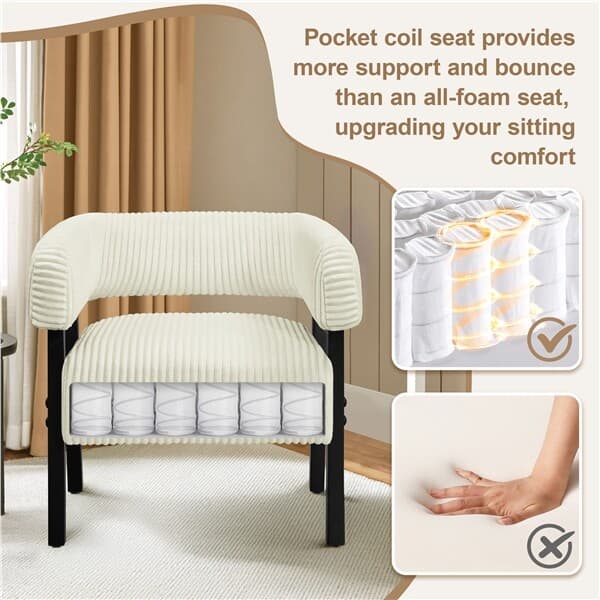 Corduroy Barrel Accent Chair with Solid Wood Legs with Pocket Coiled Seat 4
