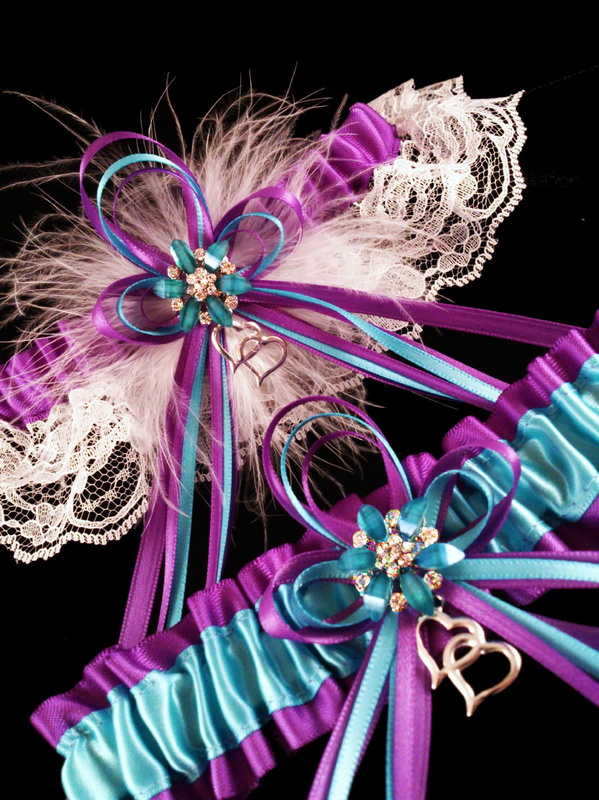 Love It! PURPLE TURQUOISE Wedding Bridal GARTER SET of 2 Garters Keep + Toss 6