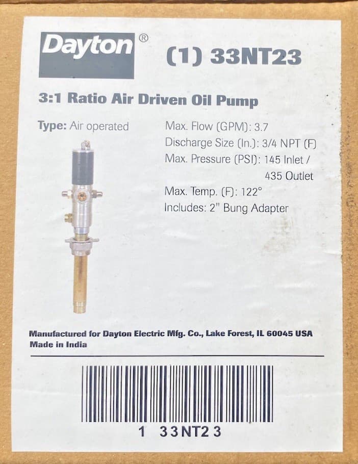 DAYTON Air Operated Drum Pump 33NT23 (1/4 in FNPT Air Inlet Size)
