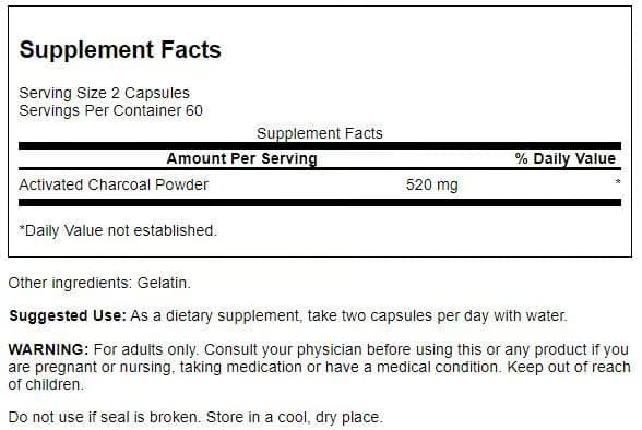 Swanson Activated Charcoal Capsules, 520 mg (120 Capsules) 2