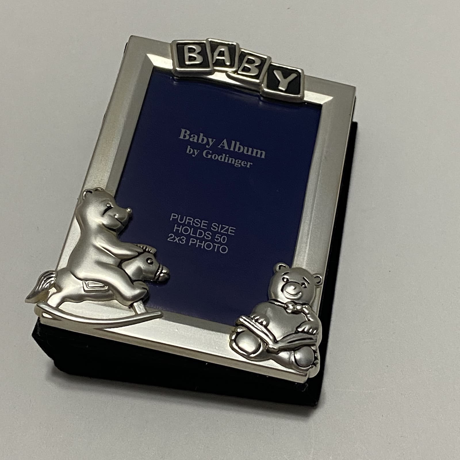 Godinger Baby Photo Album Bears Silver & Black Purse Size Holds 50 2x3 Pictures 2