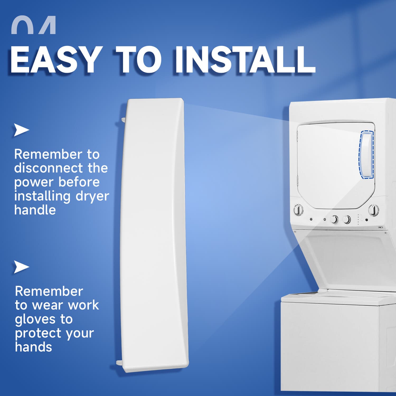 New Dryer Solid Door Handle White For GE Dryer #WE01X30378 #WE1M1068 #PS1177202 6