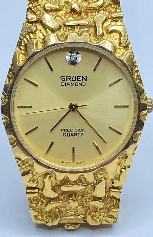Gruen Diamond 32mm Precision Quartz Nugget Style Gold Tone Unisex Watch 62.4g 4