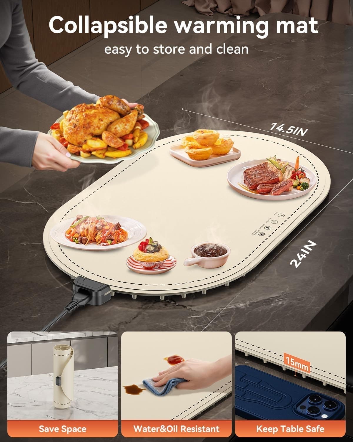 Warming Mat for Food, Food Warming Mat with Heat Insulation Pad, Fast Full-Surfa 5
