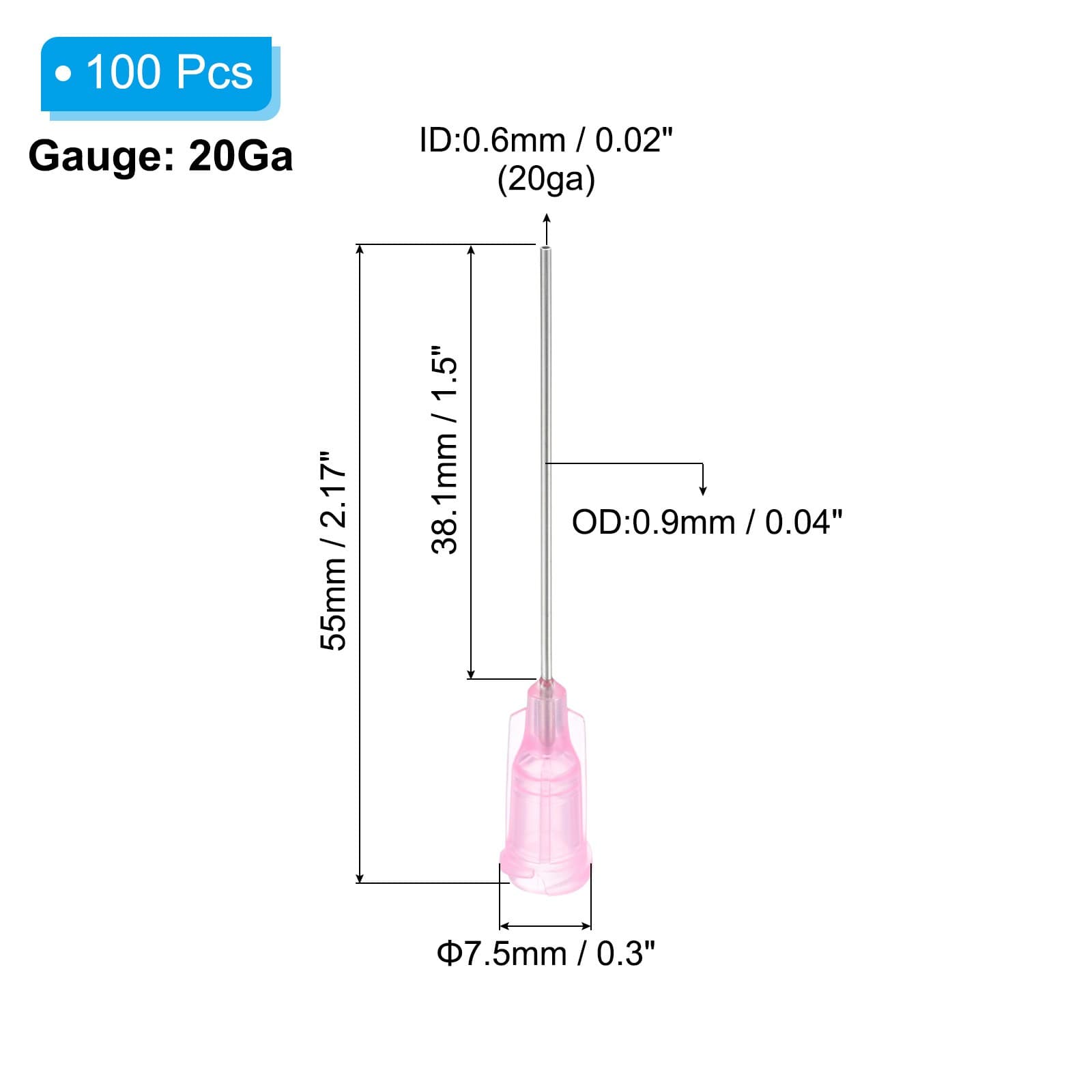 100Pcs 20Gax1.5" Dispensing Needle Tip Stainless Steel and Plastic Pink 2