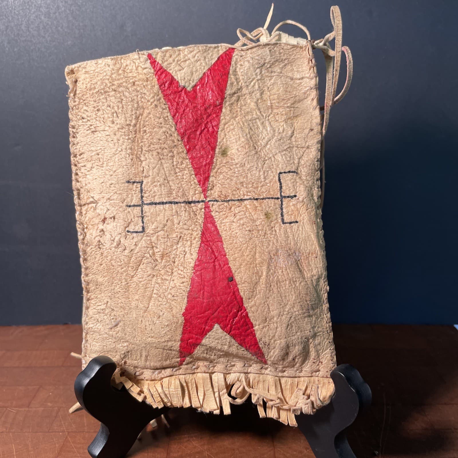 Vtg Native American Indian Leather Painted Medicine Tobacco Bag Pouch Fringe 5