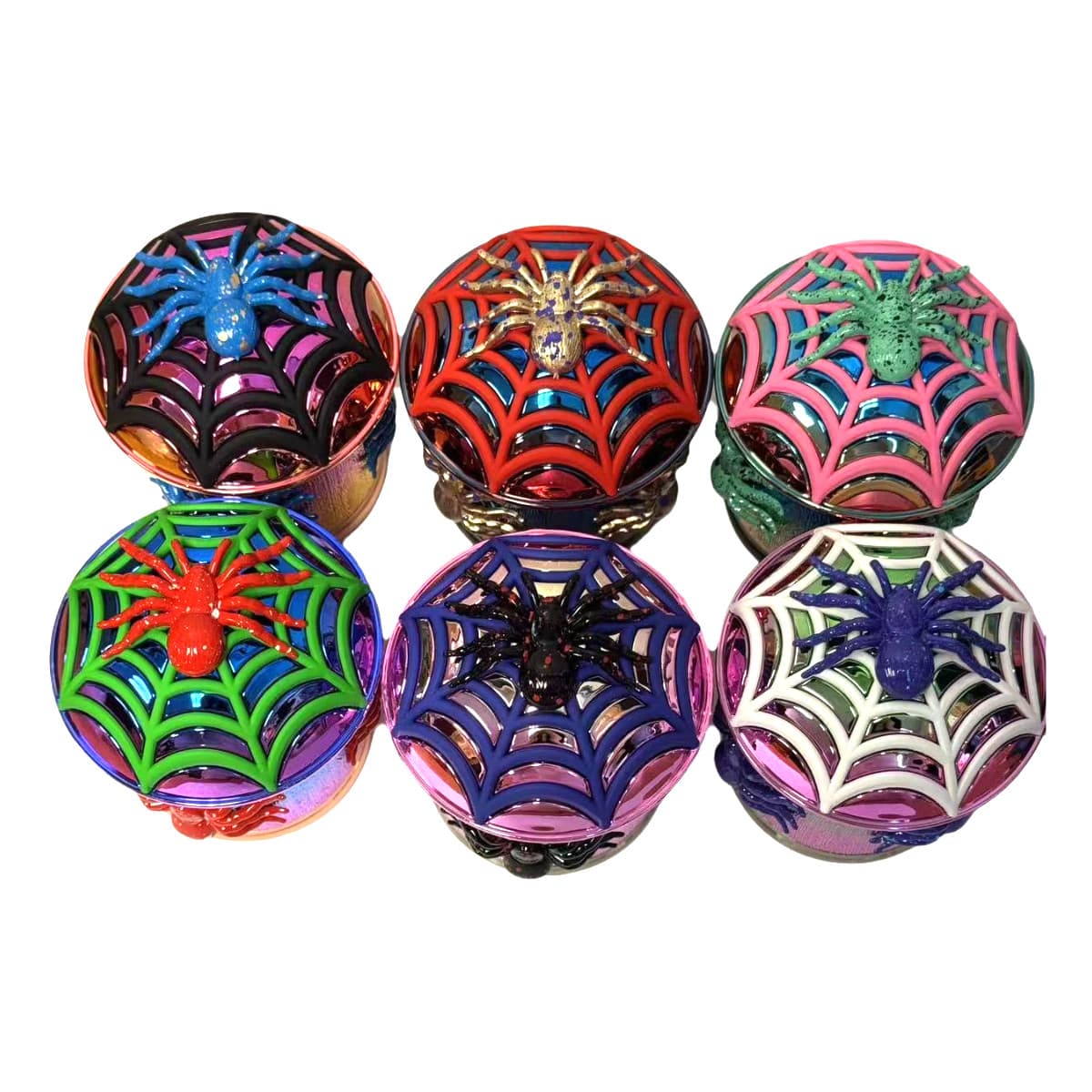 3.1" 4 PC 3D Spider Web Design  Tobacco Herb Spice Grinder Smoke Crusher Shiny 2