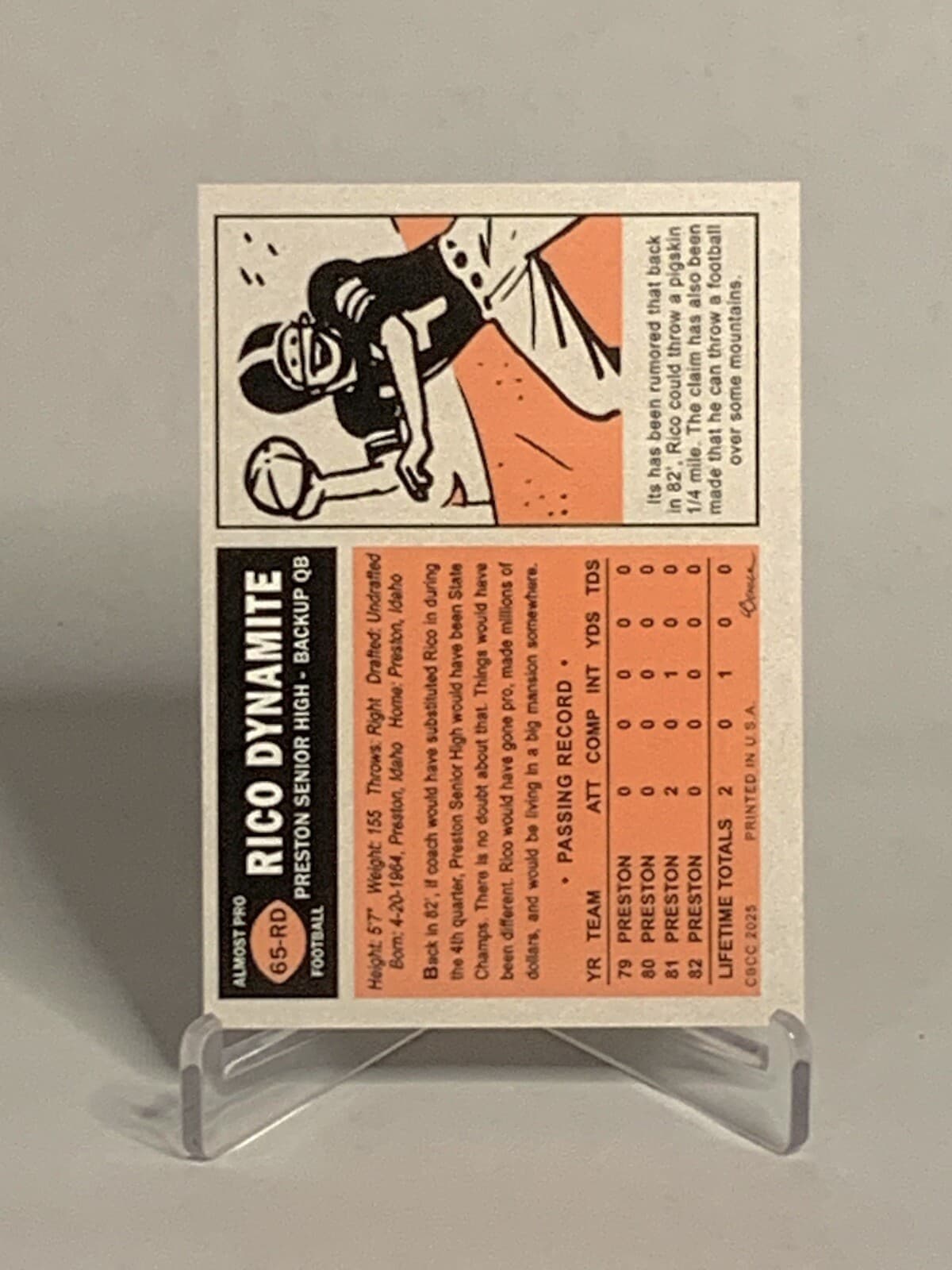 Custom Uncle Rico Dynamite. Parody Trading Card. Novelty Art Print 2