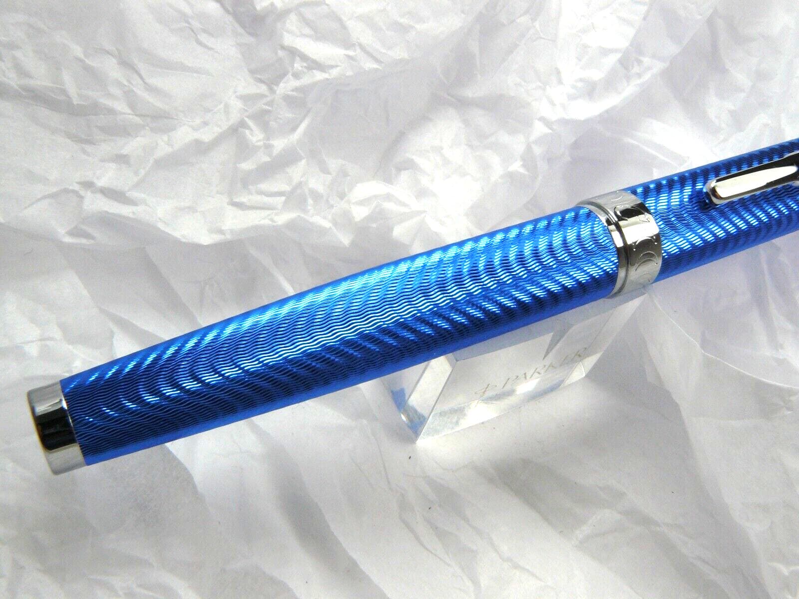 Conklin Herringbone Signature Blue Chrome Fountain Pen Omniflex Nib NEW IN BOX 6