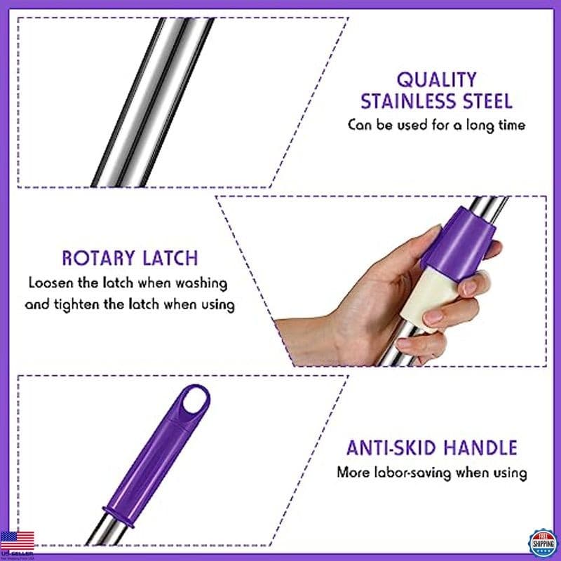 360° Rotating Spin Mop Replacement Handle - Telescopic Purple Pole for Cleaning 4