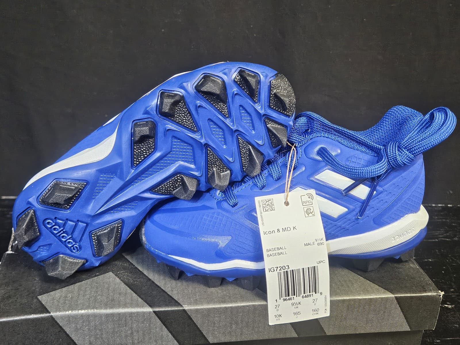 Adidas Icon 8 MD K Baseball Shoes Kids 10K Royal Blue White Cleats IG7203 New