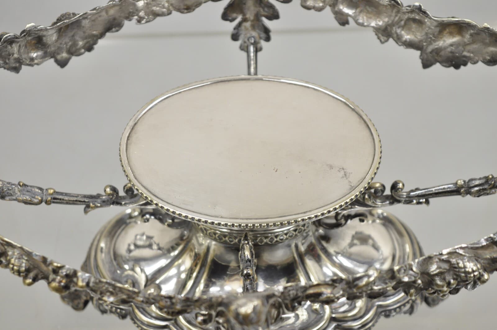 Antique French Victorian Silver Plated Figural Centerpiece Bowl Pedestal Base 6