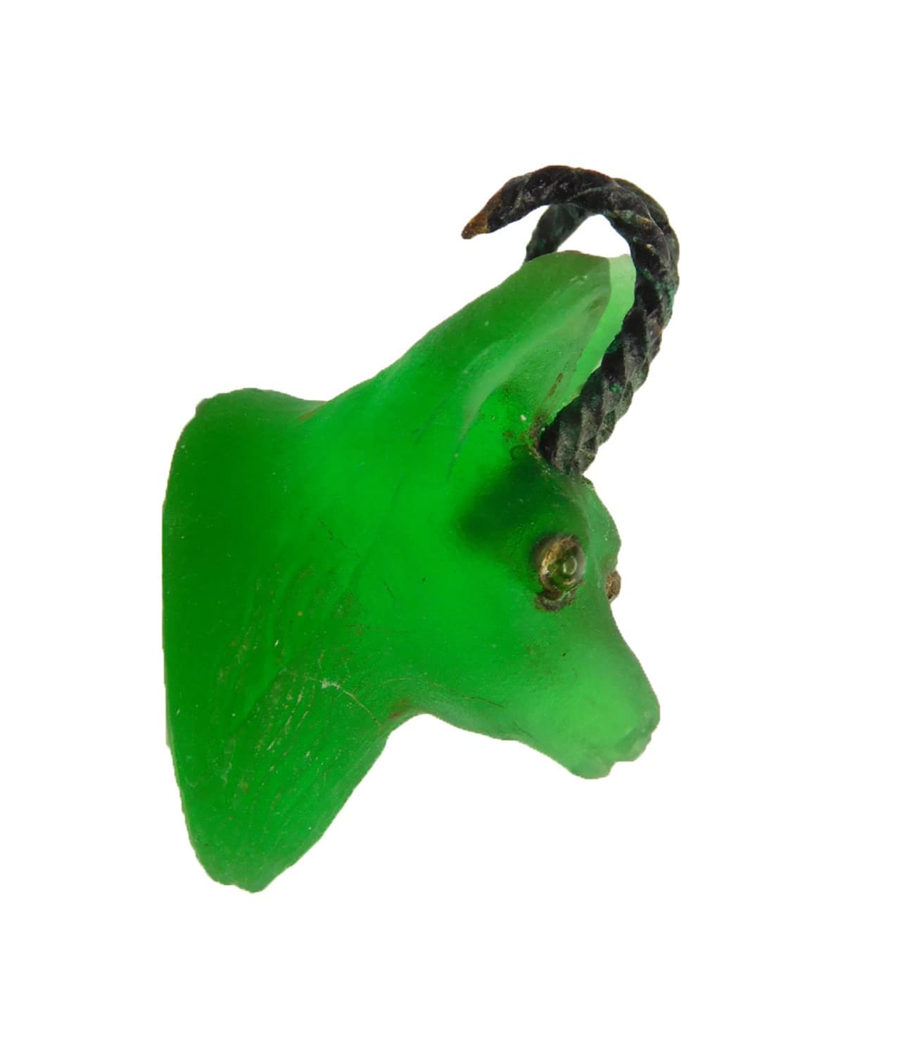 RARE CRACKER JACK CZECH GLASS GOAT RAM SHEEP HEAD MOUNT PRIZE CHARM GLASS EYES 3