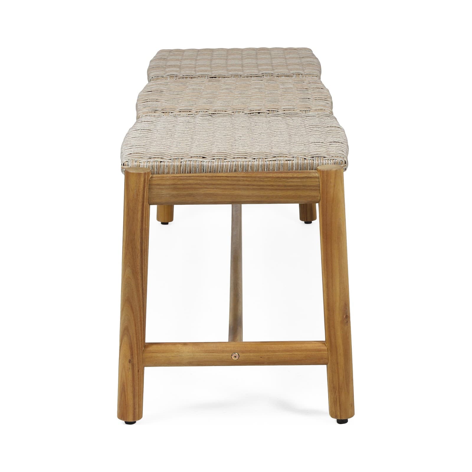 61.5" Acacia Wood & PE Rattan Bench, Rustic Outdoor Patio Garden Seating 6