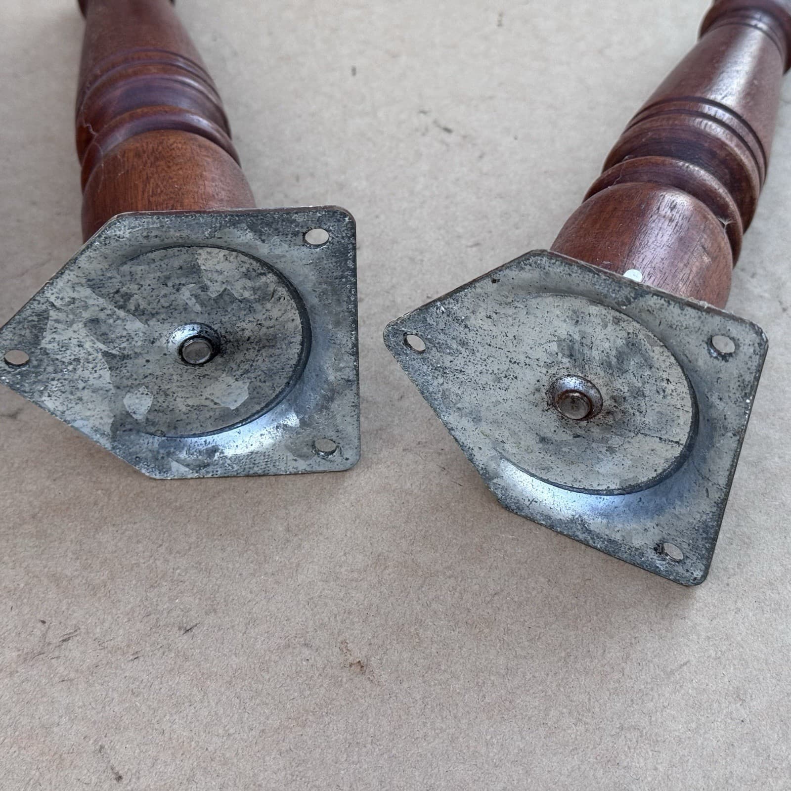 4 Vtg 9” Mid Century Wooden Turned Tapered Furniture Legs Stool w Brackets 5