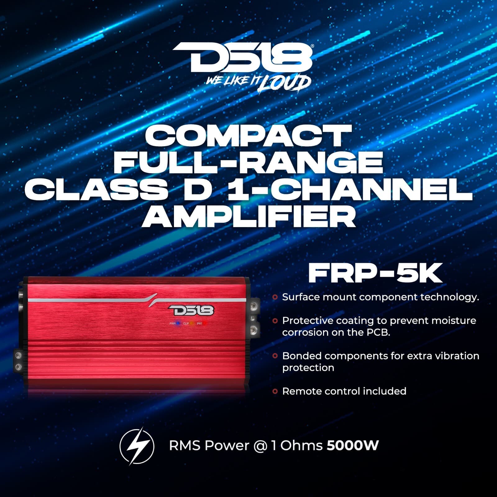 DS18 FRP-5K/TI 1-Channel Amplifier Full-Range Class D 5000W RMS @ 1-Ohm 3