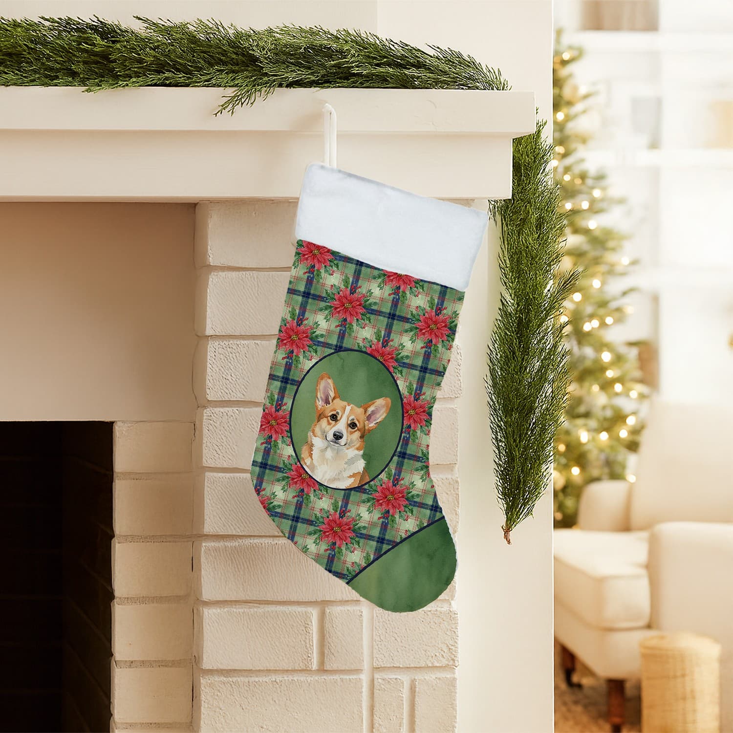 Corgi Christmas Poinsettas Christmas Stocking WDK8753CS 2