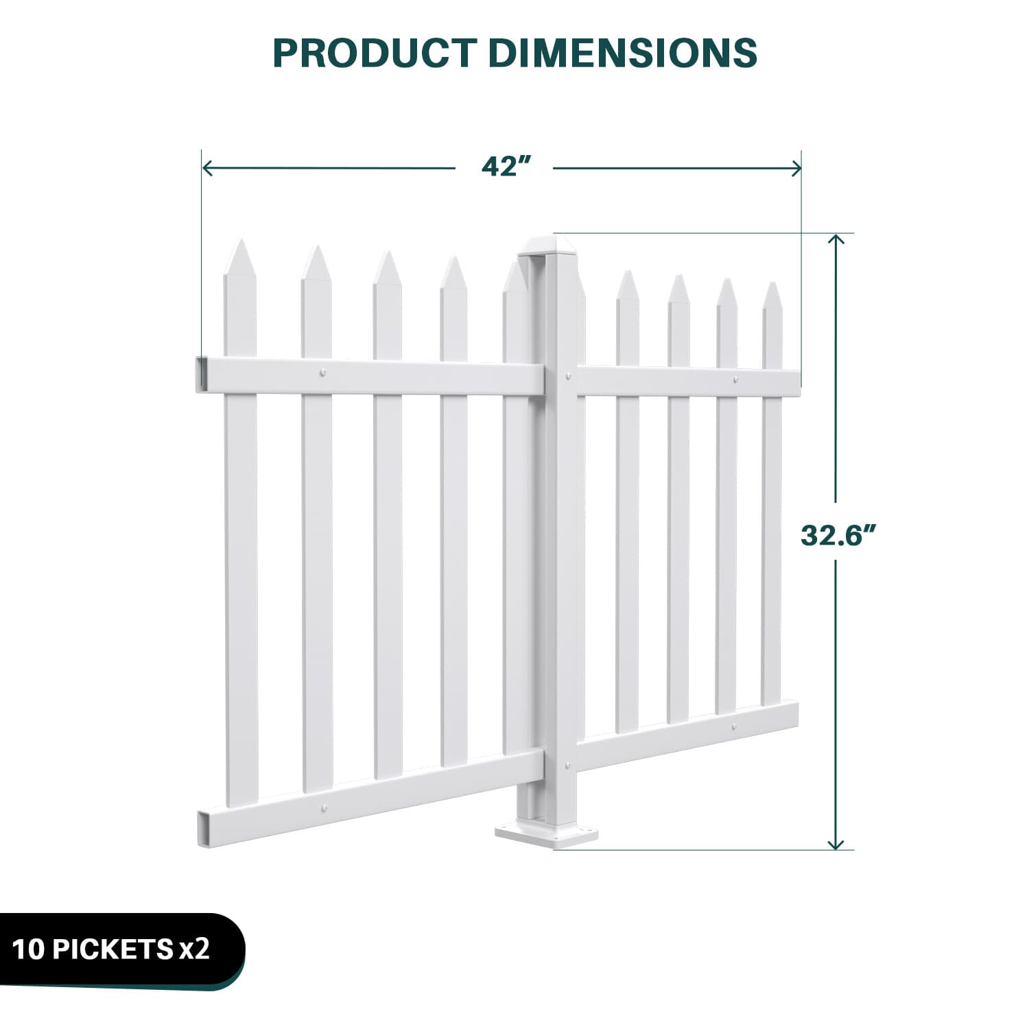 Vinyl Picket Fence PVC Panel White 84''Wx30''H Yard Garden Straight 20 Pickets N 3