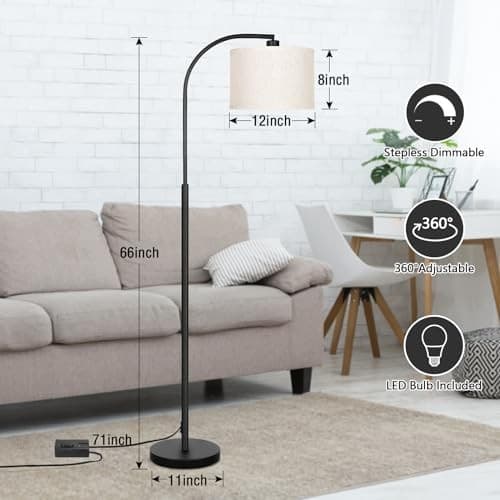  Modern Floor Lamp for Living Room, Arc Floor Lamp with Adjustable Black 4