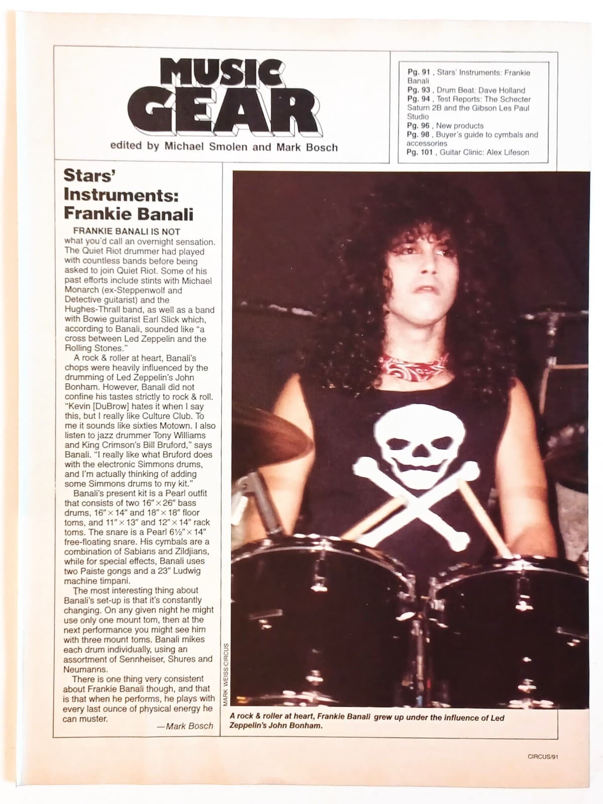 QUIET RIOT~FRANKIE BANALI~STAR'S INSTRUMENTS~1984 POSTER MAGAZINE PINUP CLIPPING