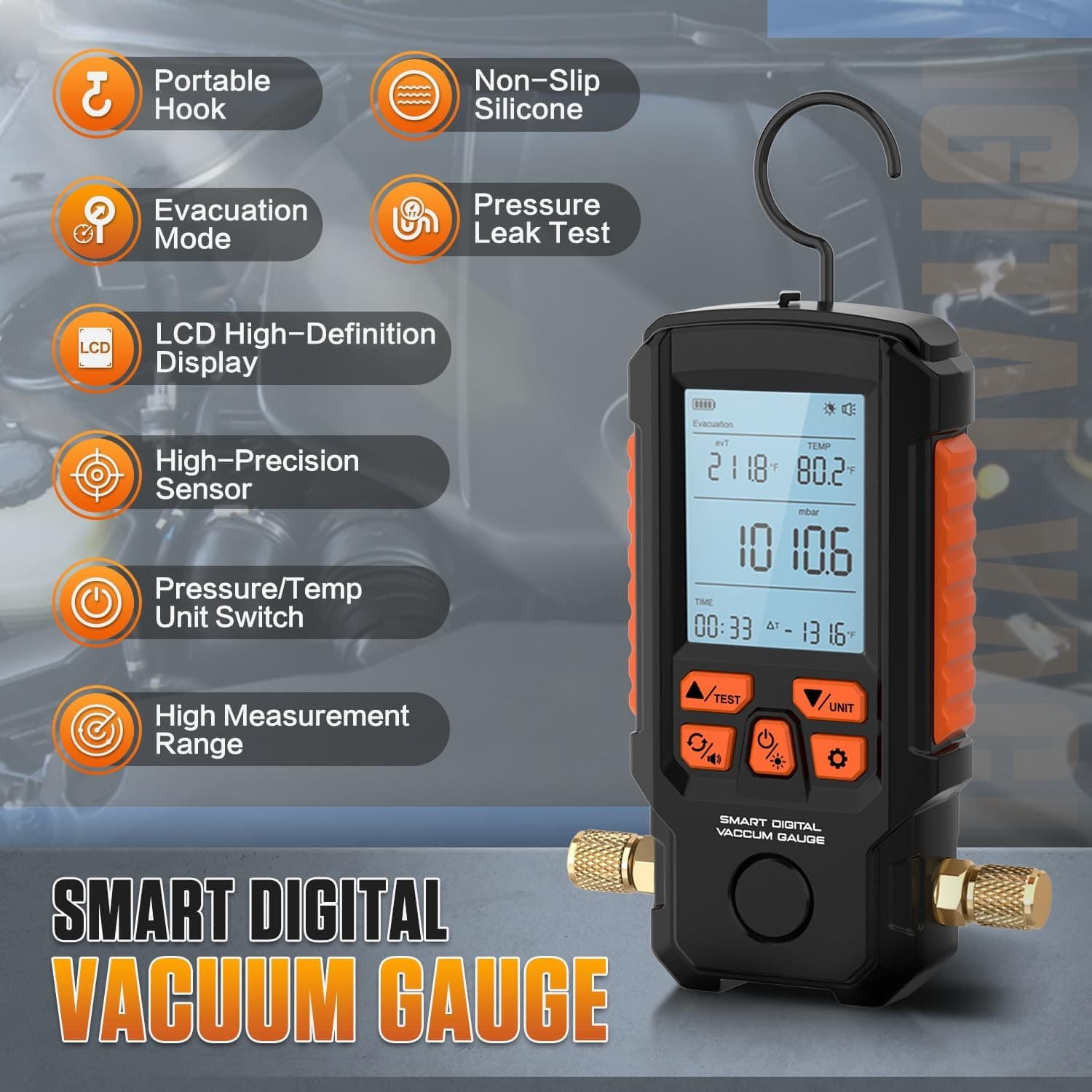 Digital Vacuum Gauge HVAC Vacuum Meter Pressure Leak Tester 0-2000 mbar Range 2