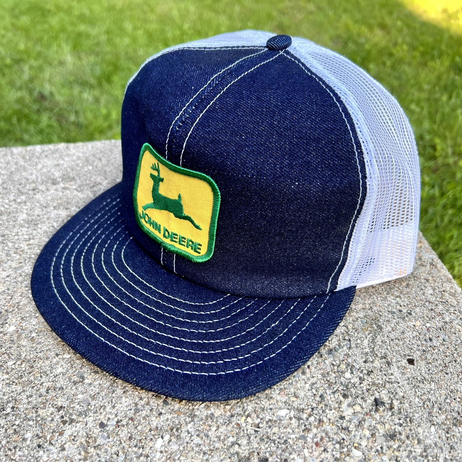 Rare Vintage John Deere Denim White Louisville Trucker Hat USA￼ 2