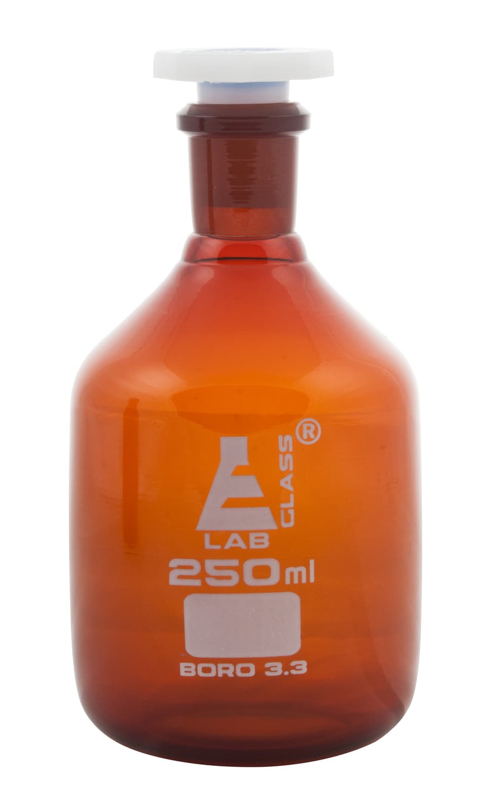 250ml Amber Reagent Bottle with Acid Proof Polypropylene Stopper, 19/26 Socket