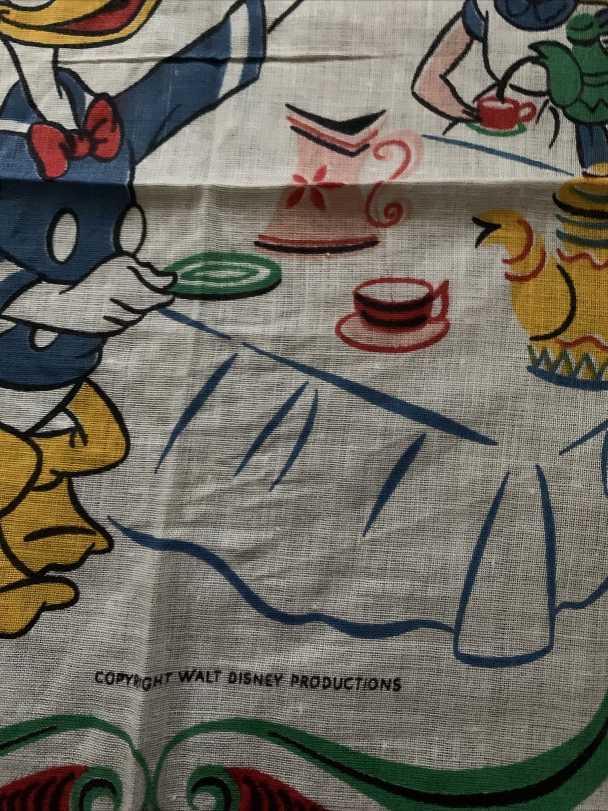 Vintage Walt Disney Handkerchief Donald Duck Alice Tea Party  2