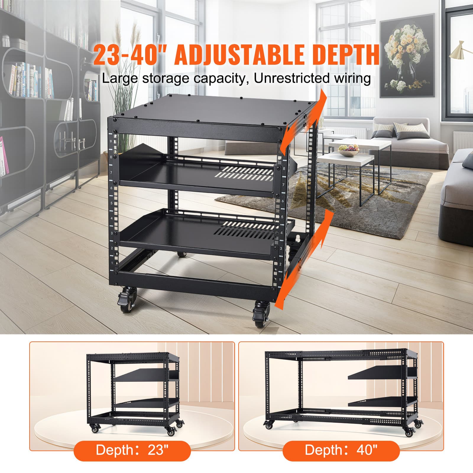 9U 4 Post Open Frame Server Rack Network Enclosure 23''-40'' Adjustable 2