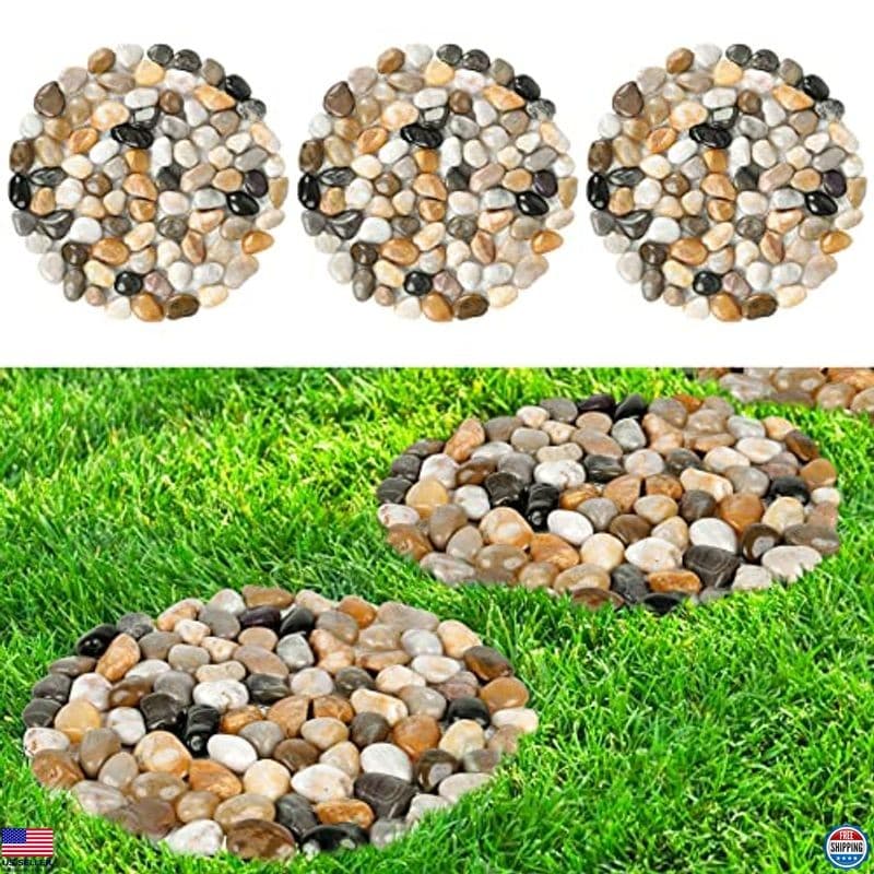 River Rock Stepping Stones Outdoor for Garden Walkway, 12 inch Diameter 3 Pcs