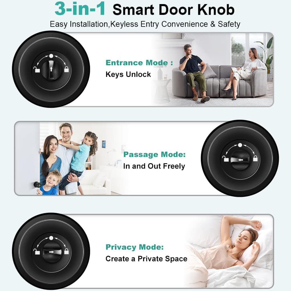 Smart Door Knob Fingerprint Door Lock Biometric Door Lock with Key & App Control 6