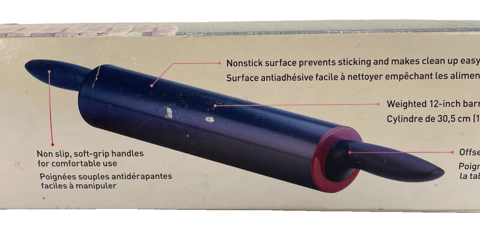 T-Fal Comfort 12" Rolling Pin Non-Stick Surface Weighted Barrel Soft Grip Handle 2