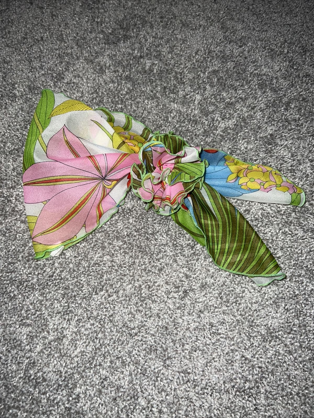 Vintage Neck Scarf With Clip Holder Nylon Floral Made in USA 2